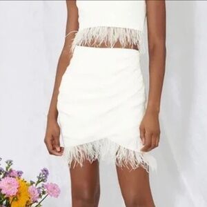 SAYLOR White Feather-Trim Mini Skirt